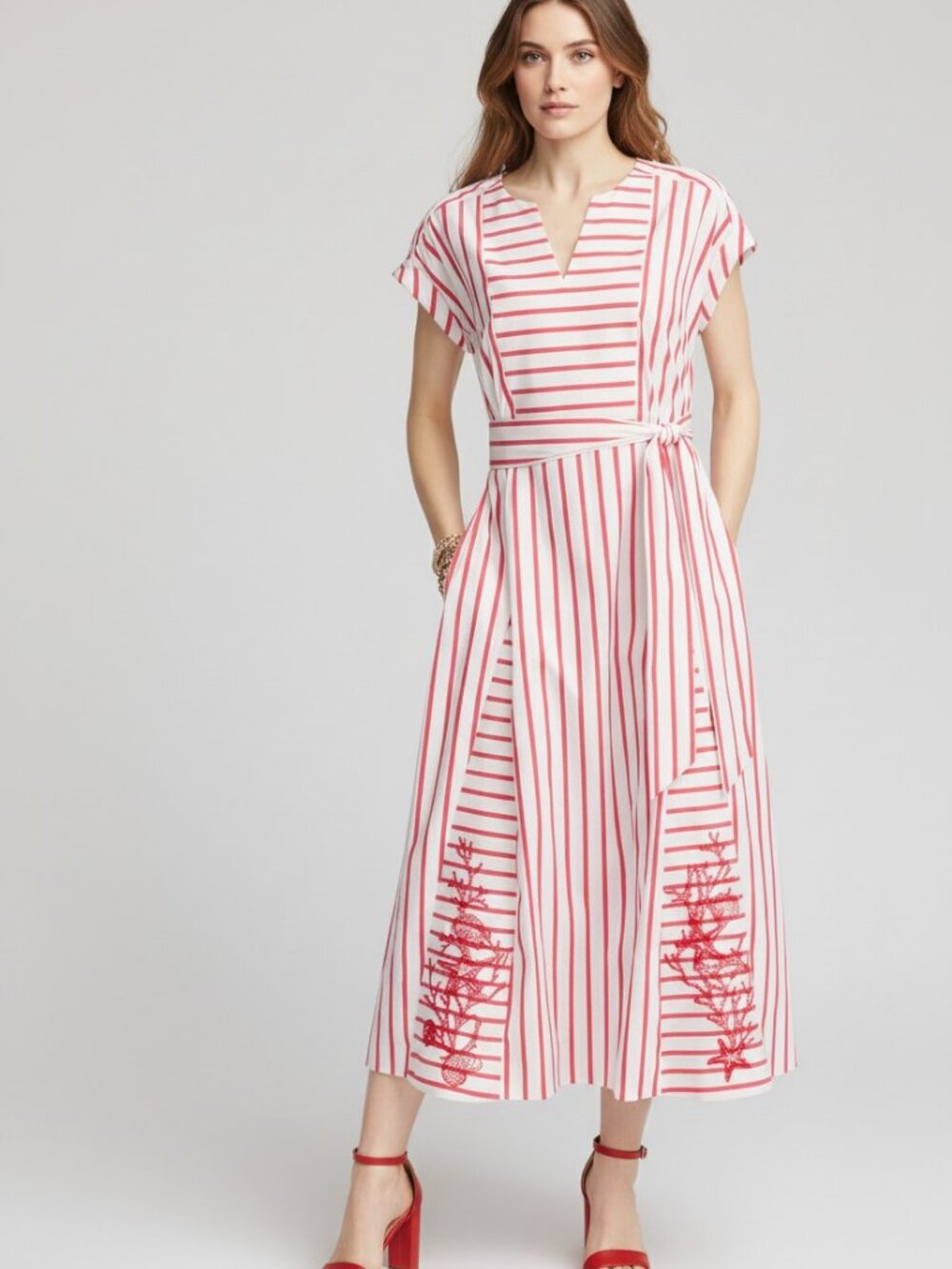 Chico's Memorial Striped Dress Maxi Alabaster Size Large/12 NWT MSRP $159.50